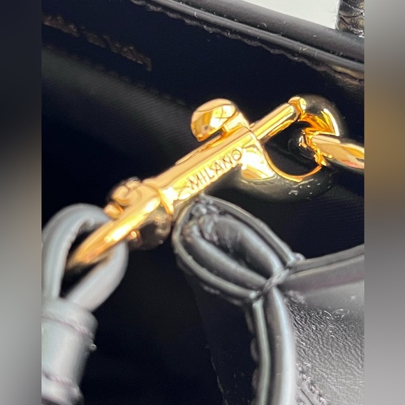 MOSCHINO Heart of Wool Leather Shoulder Bag- Black Gold - Picture 15 of 15